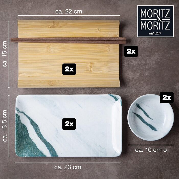 Набір посуду для суші на 2 персони, 10 предметів, Green/White Gourmet Moritz & Moritz