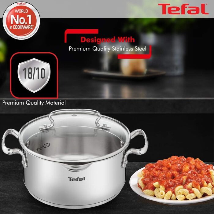 Кастрюля 5 л из нержавеющей стали со стеклянной крышкой 24 см Duetto+ Tefal