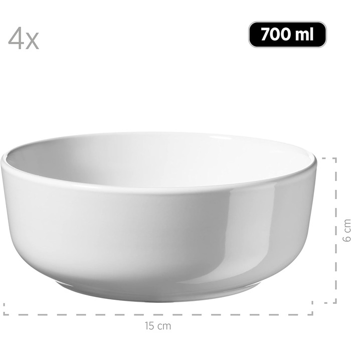 Набір посуду на 4 особи, 16 предметів з кераміки, білий MÄSER