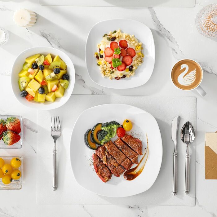 Серія Elisa, 12-предметний кремовий порцеляновий кавовий набір, кавові чашки та блюдця на 6 осіб для кави, чаю, десертів (білий, набір столового посуду (16 предметів))