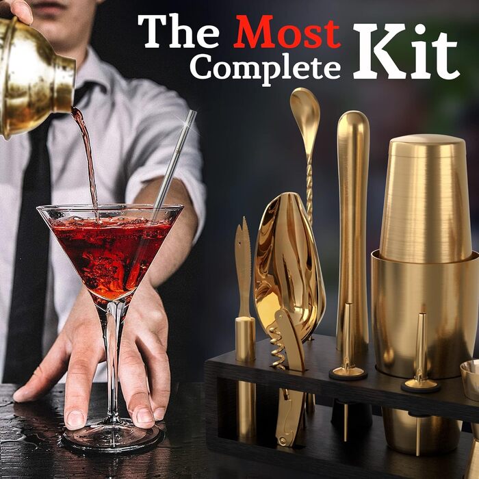 Набір бармена з чорною бамбуковою підставкою 11 предметів Highball & Chaser