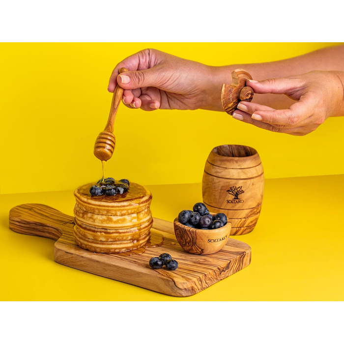 Високоякісні ложки для меду SOLTAKO в наборі з 2 шт. виготовлені з ексклюзивного оливкового дерева - Підйомник меду для унікальної медової насолоди - Дозатор медової ложки для сиропу ручної роботи - довжиною 15 см