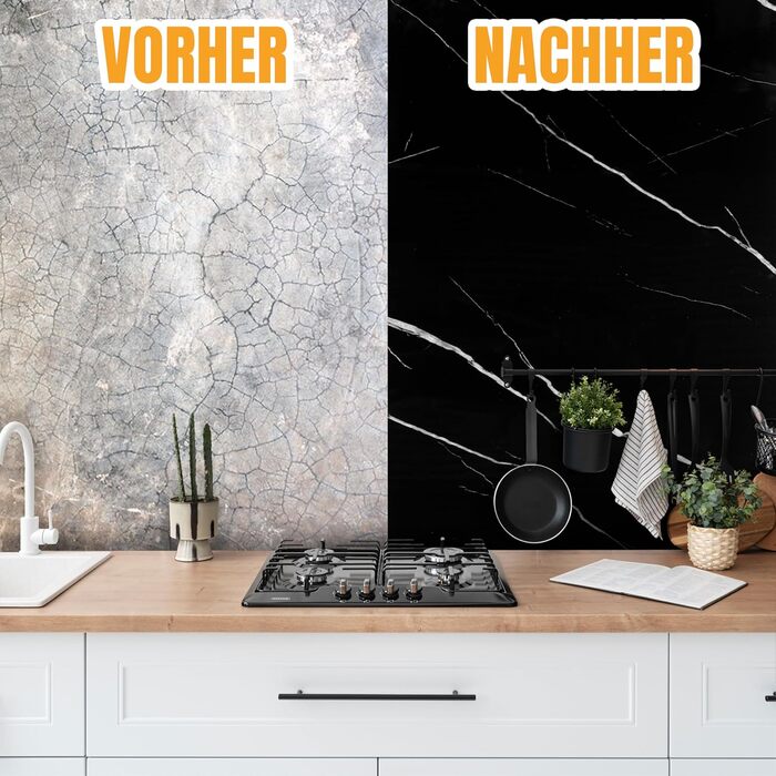 Стінові панелі AS Country Stone під мармур 60x120 см ПВХ-облицювання стіни з пластикових панелей для кухні, ванної кімнати тощо Панель кухонного фартуха (, чорний)