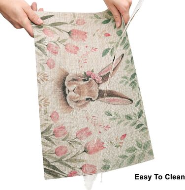 Двосторонні килимки для серветок, що миються, набір із 6 шт. , пасхальні яйця з квітами, прикраса столу з мультяшним кроликом, пасхальні, весняні, бенкетні килимки, декор для святкової вечірки, сезонні килимки, бежевий (світло-коричневий 7)