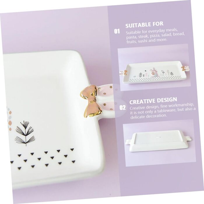 Керамический сервировочный поднос с узором кролика 35,5 х 15 см BAZEITFLOW