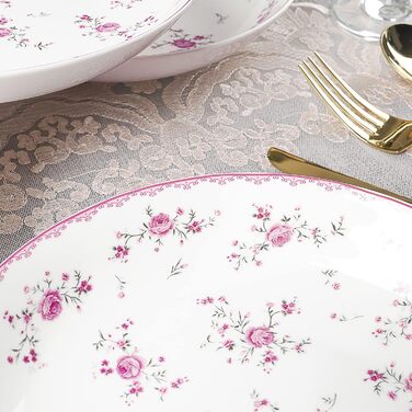 Набір обідніх тарілок fanquare з 4 плоских тарілок з білого порцеляни Ø 275 мм, Royal Vintage, рожеві квіти, для кейтерингу та домашнього використання, обідня тарілка 10,8 дюйма (салатна тарілка 7,9 дюйма)