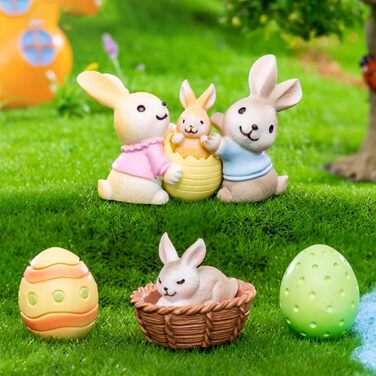Міні-фігурок кроликів, прикраси у вигляді великоднього кролика, прикраси для кроликів, великодні прикраси, невеликі подарунки на день народження та святкове приладдя, прикраси для квіткових горщиків на Великдень та сукуленти, 7