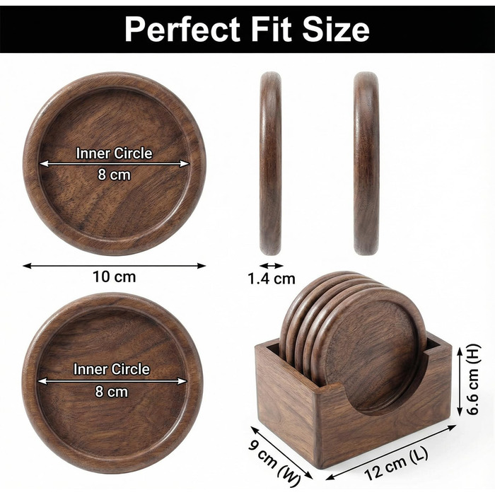 Набір підставок під склянки з горіхового дерева 6 шт OFFASST