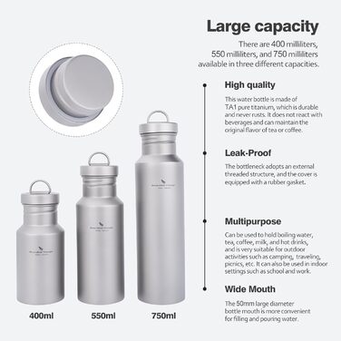 Титановая бутылка для воды 550 мл. iBasingo