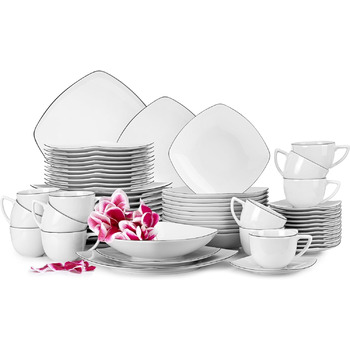 Набір посуду konsimo Combi 12 персон Набір тарілок CARLINA Modern 36 предметів Столовий сервіз - Сервіз та набори посуду - Комбінований сервіз 12 осіб - Сервіз для сім'ї - Посуд Посуд (комбінований сервіз 60 шт. , чорні краї)