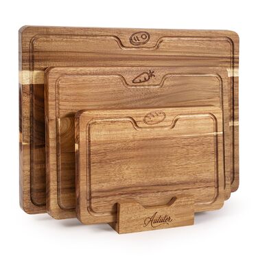 Набір з 3 обробних дощок з акацієвого дерева з підставкою Aututer