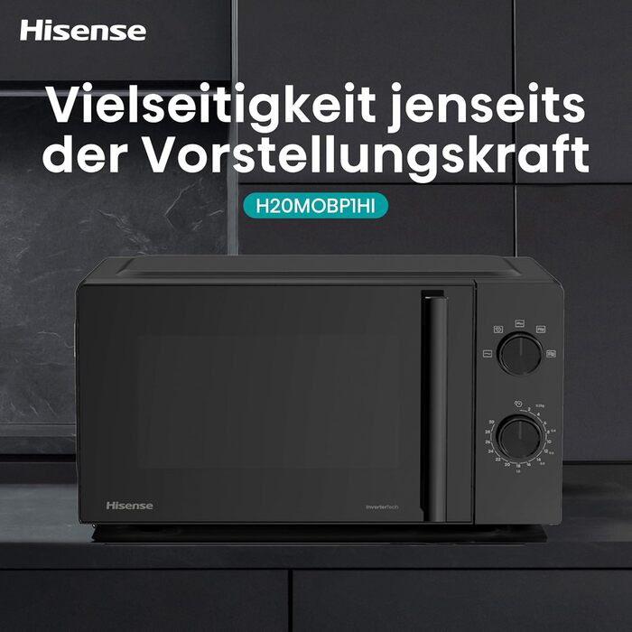 Мікрохвильова піч Hisense H20MOBP1HI / 20 л / 700 Вт / InverterTech / Керамічне покриття / Преміальне скло / Виготовлено на замовлення, багатофазне приготування / Функція розморожування / 5 рівнів потужності / Блокування від дітей / Чорна 20 л Аналогове к