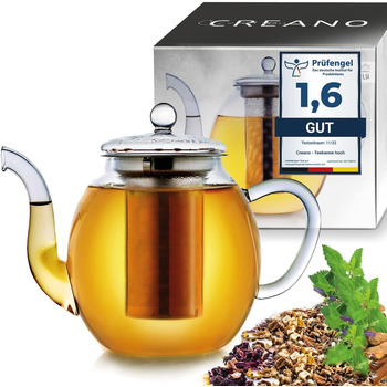 Скляний чайник Creano з кришкою для 500 мл чаю з чайних квітів, чайних троянд і розсипного чаю, а також чайних пакетиків якісний, термостійкий (1,5 л)
