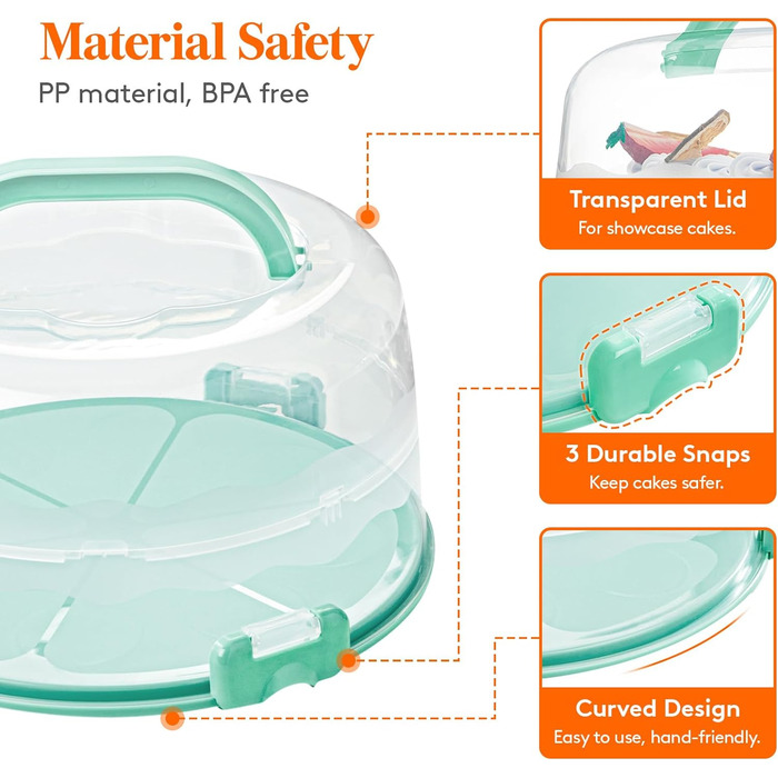 Контейнер для торта 27 см з кришкою та ручкою, зелений Lifewit