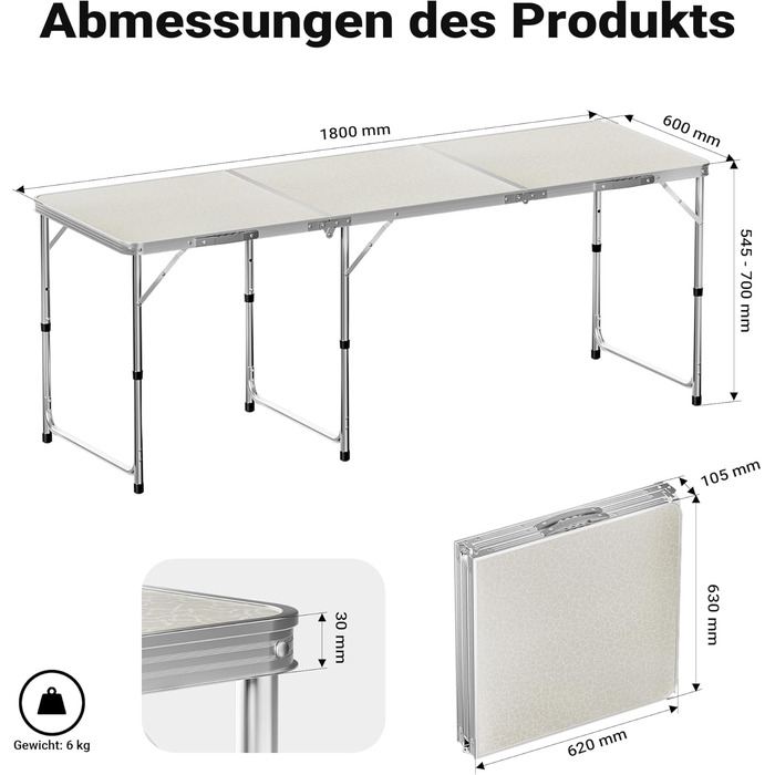 Складной кемпинговый стол 180 x 60 x 70 см Toboli