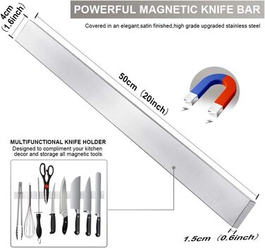 Магнитный держатель для ножей 50 см, нержавеющая сталь Vialex