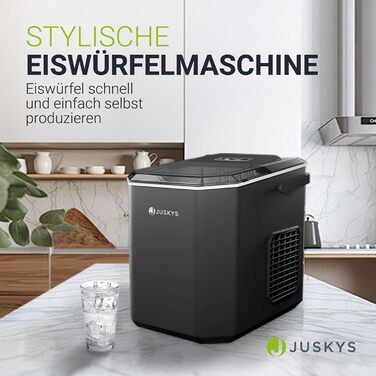 Льодогенератор Juskys IceOracle - Коктейльний лід за 6-13 хв - Міні-льодогенератор на 12 кг/день - Великий контейнер для льоду - Білий (чорний)