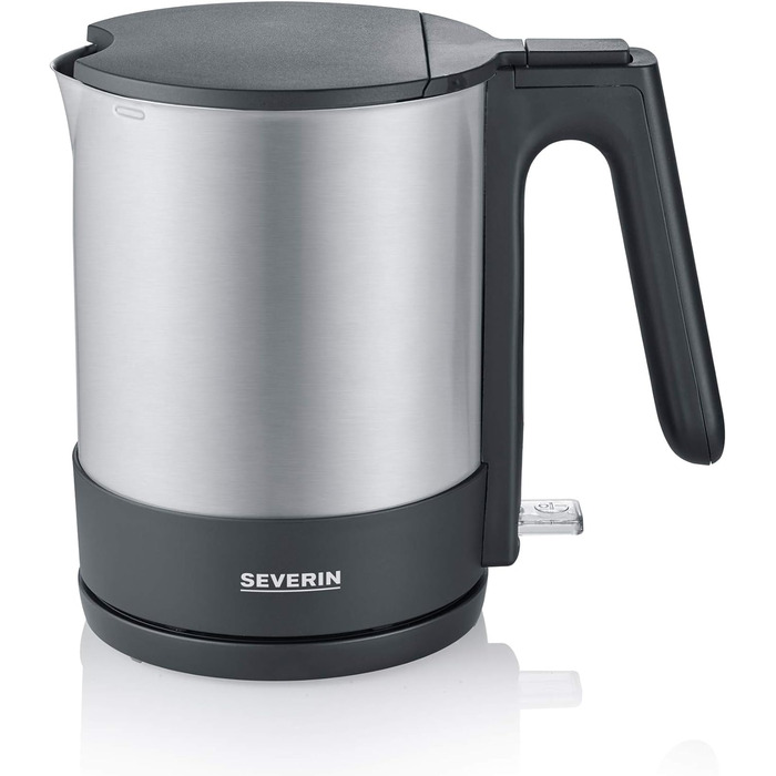 Чайник SEVERIN, потужний і компактний чайник з нержавіючої сталі у високоякісному дизайні, електричний чайник з фільтром від накипу, нержавіюча сталь/чорний, WK 3409, (комплект з автоматичним тостером з довгим отвором)