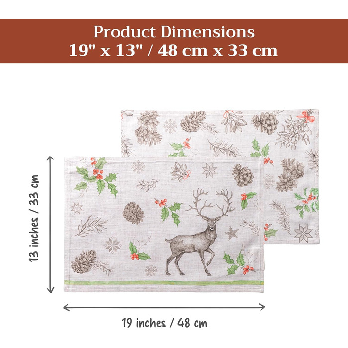 Бавовняні килимки для серветок, набір з 4 шт. , декоративні килимки для серветок, пасхальні килимки, що миються, для свят, вечерь, весни, літа (33 см x 48 см) (27 - Різдвяна роса), 39Hermine 100