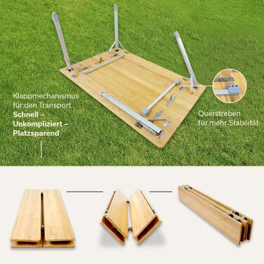 Бамбуковый кемпинговый стол с сетчатой ​​полкой 100 x 65 см Skandika