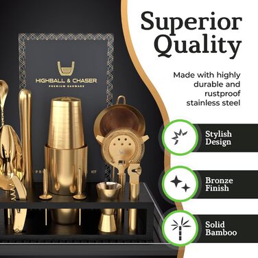 Набір бармена з чорною бамбуковою підставкою 11 предметів Highball & Chaser