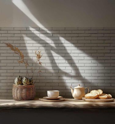 Самоклеюча кухонна панель - матова, преміальна бризкозахисна плівка 0,4 мм як доступна альтернатива склу, легке встановлення та очищення - висота 60 см - Дизайн Світло-сірий мармур 180 x 60 см (Біла плитка, Ш 60 см x В 60 см, 0,2 мм)