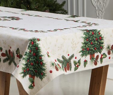 Різдвяна гобеленова скатертина Home of Christmas Скатертина на Різдво та Новий рік (Зелена ялинка (без блискіток), 140x240 см)