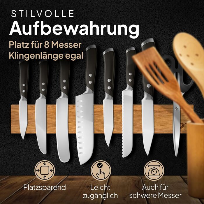 Настінний магнітний тримач для ножів, дерево акації Mahona