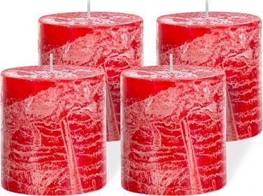 Набір із 4 свічок-стійок Brandsseller 7 x 10 см Однотонні та виготовлені з парафіну Сільські свічки з тривалим часом горіння Декоративні свічки для прикраси столу, Різдва та вечірок (7 x 7,5 см Набір із 4 шт. , червоні)
