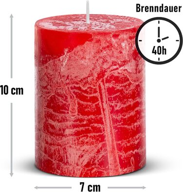 Набір із 4 свічок-стійок Brandsseller 7x10 см Однотонні та виготовлені з парафіну Сільські свічки з тривалим часом горіння Декоративні свічки для прикраси столу, Різдва та вечірок (7 x 10 см Набір із 4 шт. , червоні)