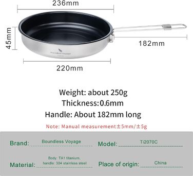 Титанова сковорода для газової плити 22,8 см 1,5 л Boundless Voyage