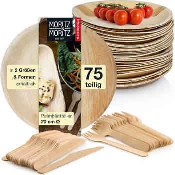 Набор тарелок из пальмовых листьев, круглые, 75 предметов Moritz & Moritz
