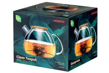 ARDESTO Заварник Midori Bubble, 1500мл, боросилікатне скло, бамбук, прозорий