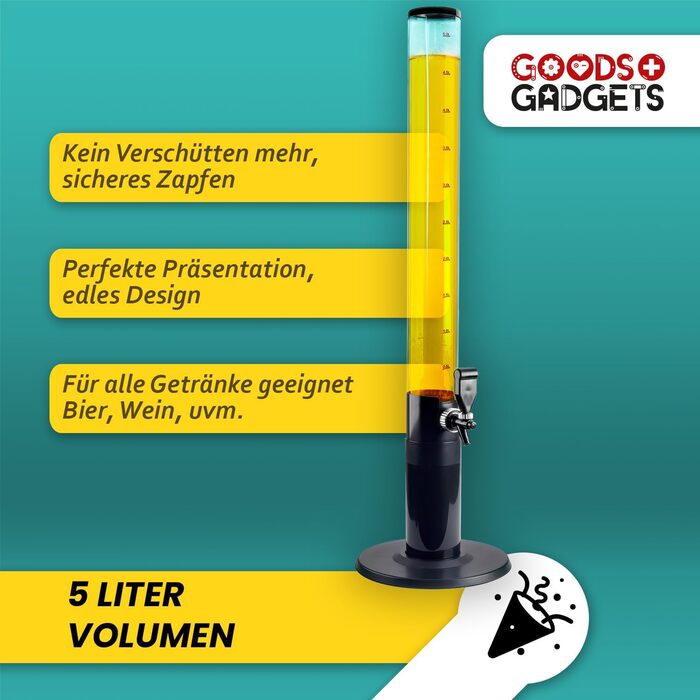 Система разлива пива и стойка для пива 3,5 л с охлаждением Премиальный диспенсер для напитков и пивная колонна для вечеринок Напиточная, разливочная и питьевая колонны Идеальный гаджет для пива и апероля (1 диспенсер для пива, 5 л)
