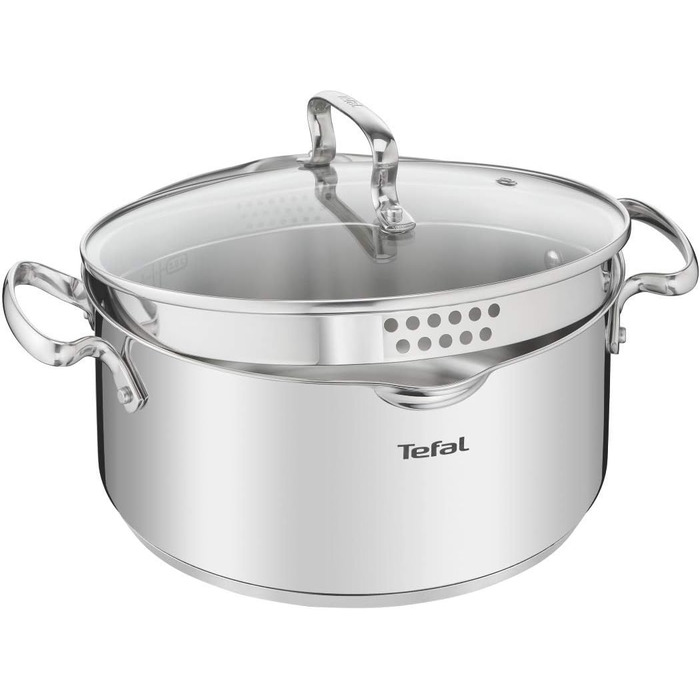 Кастрюля 5 л из нержавеющей стали со стеклянной крышкой 24 см Duetto+ Tefal