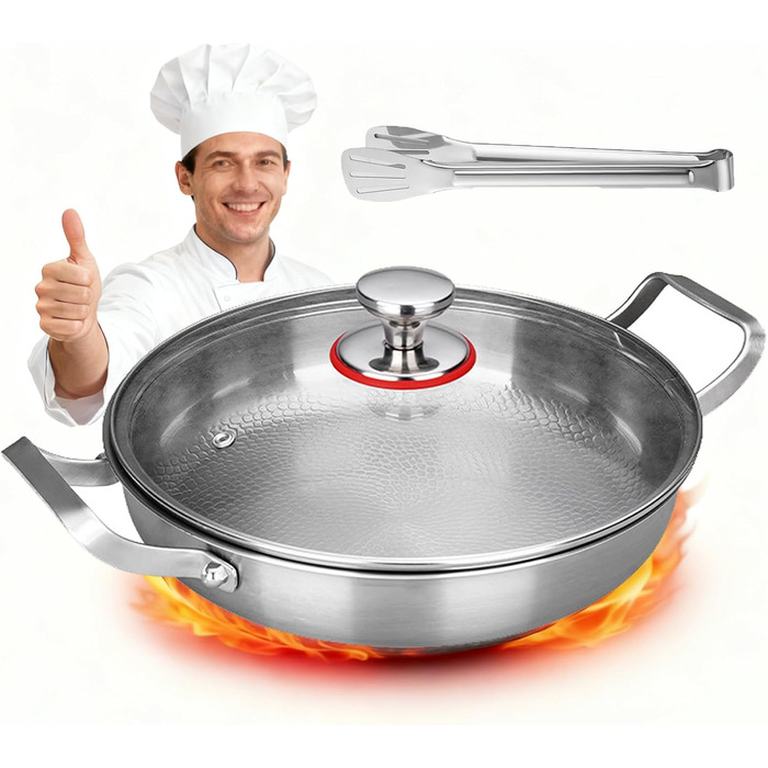 Титановая сервировочная сковорода 28 см со стеклянной крышкой Tovara Titanium Pro