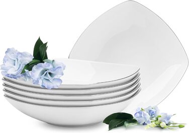 Консімо. Набір з 6 супових тарілок - тарілки для пасти - глибокі тарілки - на 6 персон - порцелянова миска - салатна тарілка CARLINA підходить для мікрохвильової печі - 20x20см - 900 мл - (платинові краї)