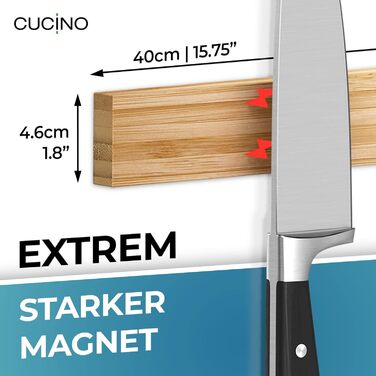 Магнітний тримач для ножів настінний 40 см, бамбук CUCINO