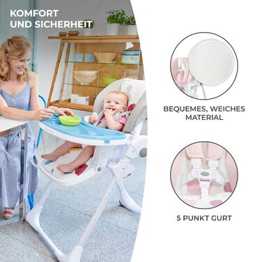 Дитячий стільчик для годування з перших місяців життя рожевий YUMMY kk Kinderkraft