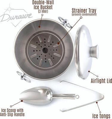 Відро для льоду 3 л з кришкою, совком та щипцями для льоду Durawe Company