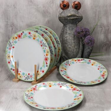 Набір із 6 тарілок для торта MamboCat Variant Floral Барвисті порцелянові тарілки для сніданку на 6 осіб Барвисті маленькі тарілки для салату, десерту та інших страв на сніданок, обід, каву та вечерю (плоскі тарілки для вечері)