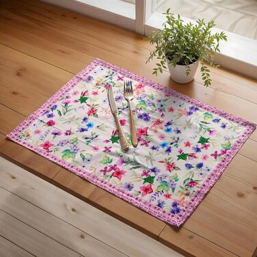 Бавовняні килимки для серветок, набір з 4 шт. , декоративні килимки для серветок, пасхальні килимки, що миються, для свят, вечерь, весни, літа (33 см x 48 см) (053 - Шардон), 39Hermine 100