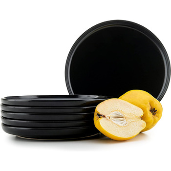 Консімо. Тарілки для сніданку на 6 персон - Набір з 6 тарілок для тортів - Керамічні десертні тарілки - VICTO Modern Small Plates - 20 см - (Чорний)