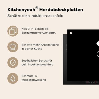 Фартух для плити, кухонний фартух, вініл, 78x52 см, декор для кухні, облицювання стіни, кришка для плити - сіро-чорна (квітка - чорна, 52Д x 71Ш см)