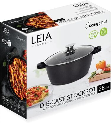Набір посуду CosyChef Leia 28 см - Набір з 2 предметів посуду зі скляною кришкою та антипригарним покриттям - Підходить для всіх типів плит, включаючи індукційні - Без ПФОК