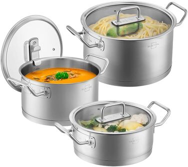 Набір каструль з нержавіючої сталі зі скляними кришками, 3 предмети Silberthal