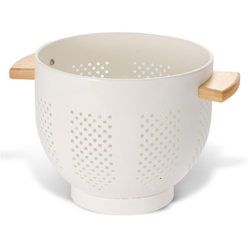 Металеве сито для пасти з дерев&39яною ручкою та стабільною основою, велике кухонне сито 22 см для пасти, овочів та фруктів, міцне кухонне сито (кремового кольору)