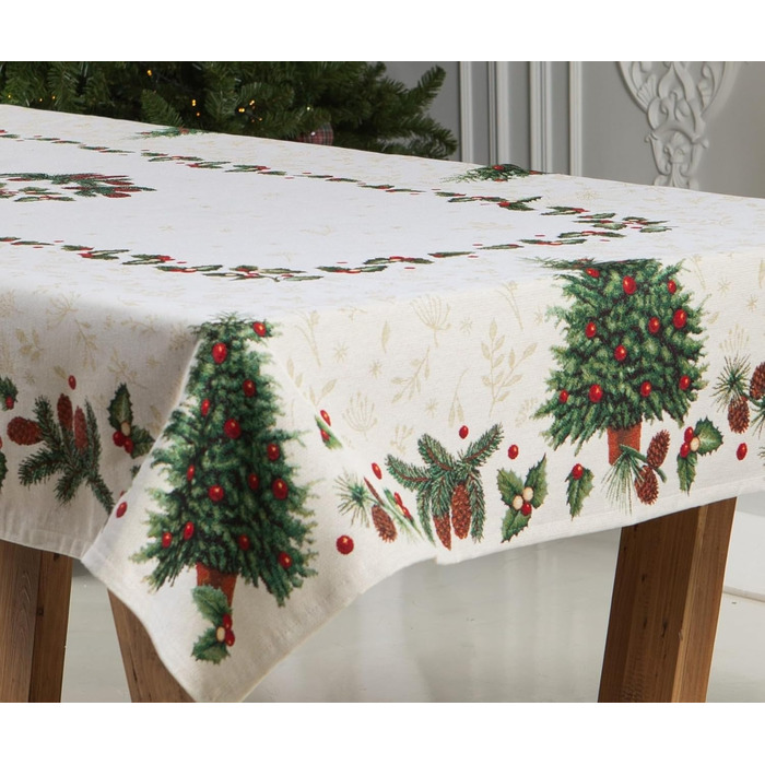 Різдвяна гобеленова скатертина Home of Christmas Скатертина на Різдво та Новий рік (Зелена ялинка (без блискіток), 140x240 см)