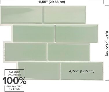 Наклейки для плитки, що самоклеяться - упаковка з 5 аркушів 29,36 см x 21,29 см - 3D самоклеючі ПВХ наклейки для плитки та фартуха для кухні, ванної кімнати та стін, кольорова та водонепроникна плитка (зелена)