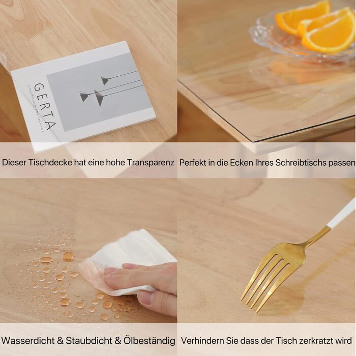 Прозорий захисний килимок для столу Ever Fairy Tablete Protector 2.0 мм, ПВХ, для кухні, їдальні, дерев&39яних меблів, захисний чохол (60 x 110 см) (Прозорий зогнутий кут 2 мм, 90 x 180 см (прямокутний))